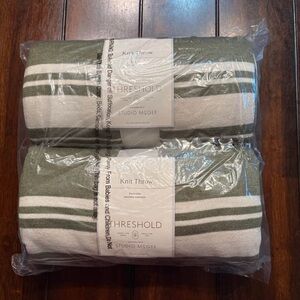 2 Pack Threshold Studio McGee Olive and Cream Knit Throw 50”x60”